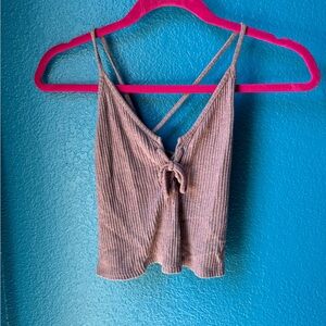 Brandy Melville Tan Ribbed Tie-Front Camisole
